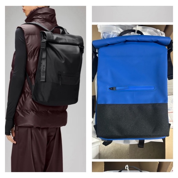 Rains Trail Rolltop Backpack in Waves (Blue & Black) NWT - Picture 1 of 9